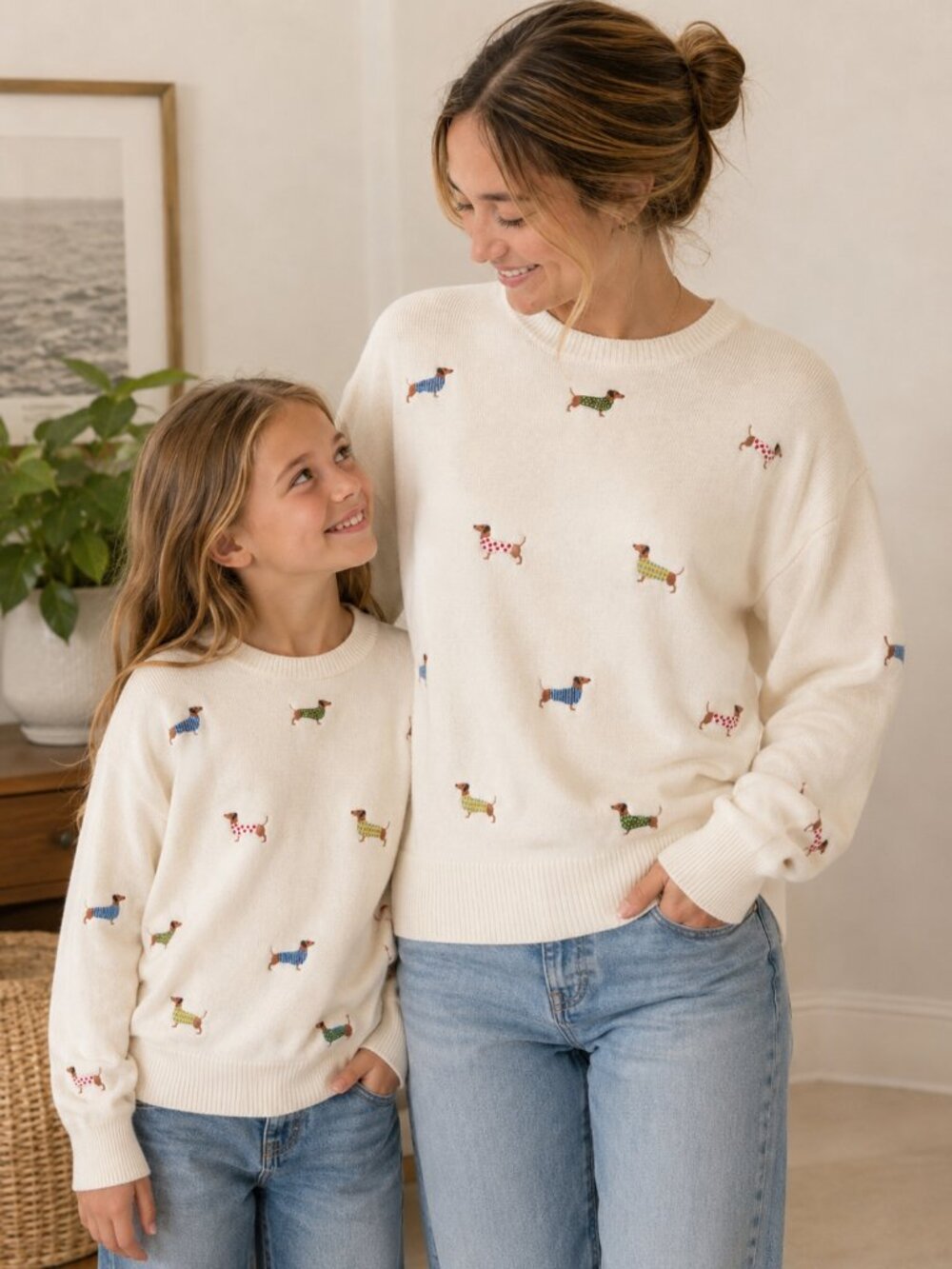 NEW Dachshund Dog Doxie Lovers Embroidered Luxe Rayon Knit Cozy Sweater